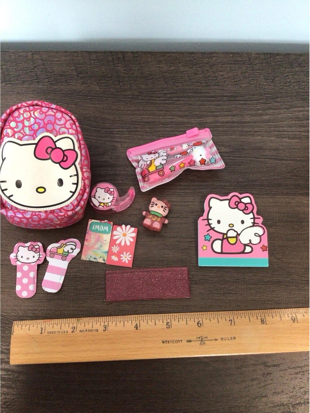 Hello Kitty Collectible Mini Stationary Set Tape Pencils Notepads Mini Backpack